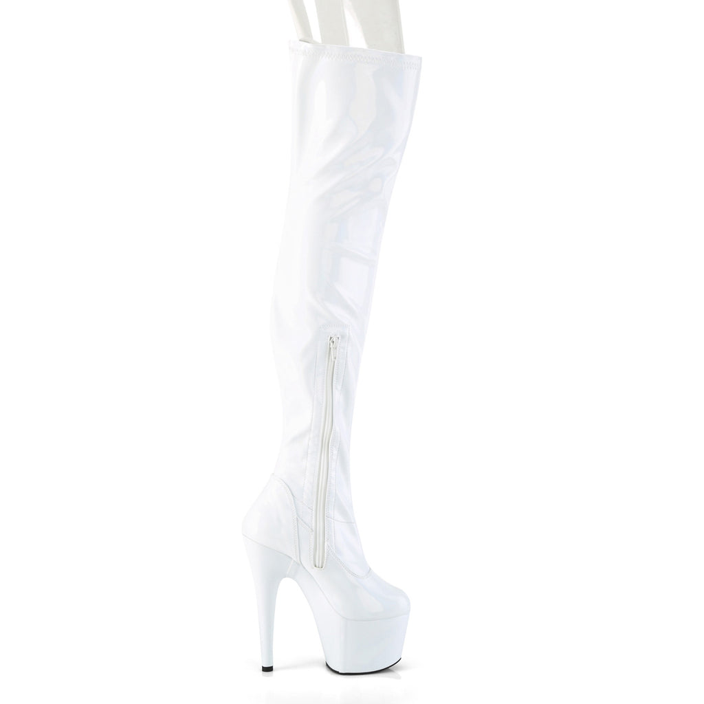 Adore 3000HWR Glossy White Hologram Stretch Platform Thigh Boots 7" Heels - Totally Wicked Footwear