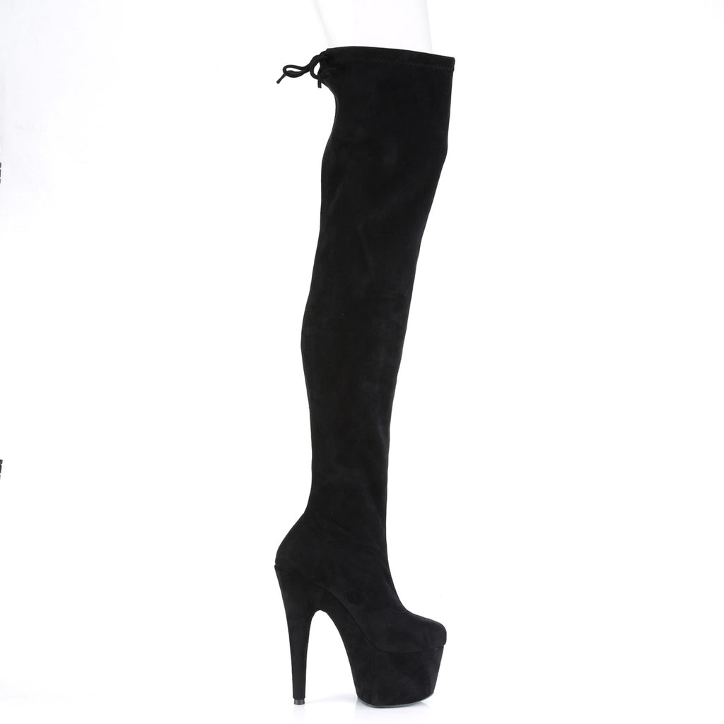 Adore 3008 Black Faux Suede Stretch Thigh Boot Platform Heel - Totally Wicked Footwear