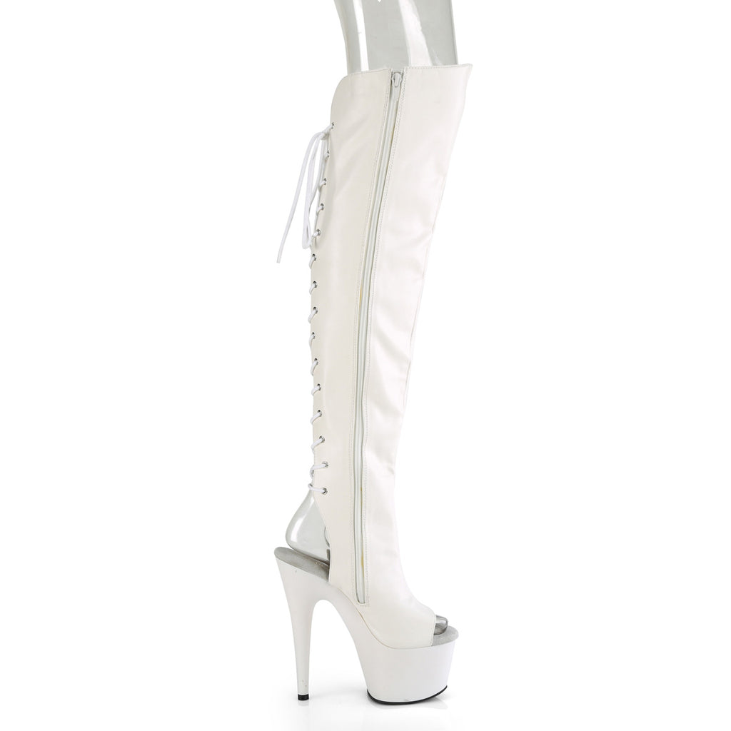 Adore 3019 White Matte Back Lace Thigh Boot Platform Heel - Direct - Totally Wicked Footwear