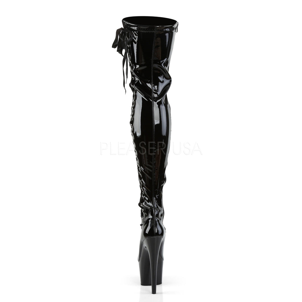 Adore 3050 Black Patent Side Lace Platform Thigh Boot 7" Heel - Totally Wicked Footwear