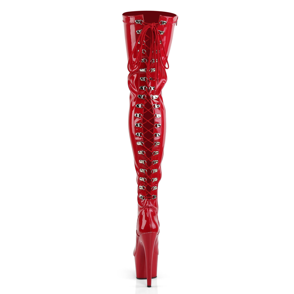Adore 3063 Red Patent Back Lace Thigh Boot Platform Heel - Direct - Totally Wicked Footwear