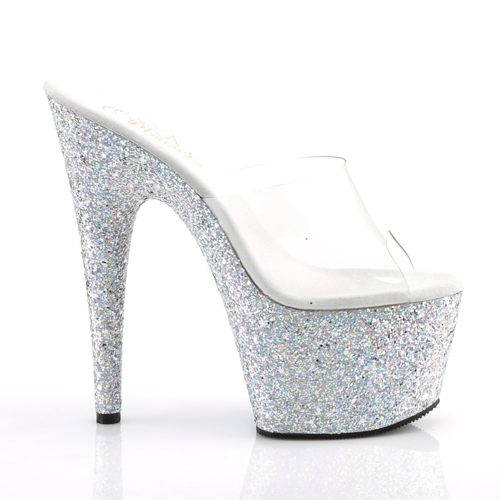 Adore 701LG Silver Hologram Glitter Platform 7" Heels Slip On Sandals- Direct - Totally Wicked Footwear