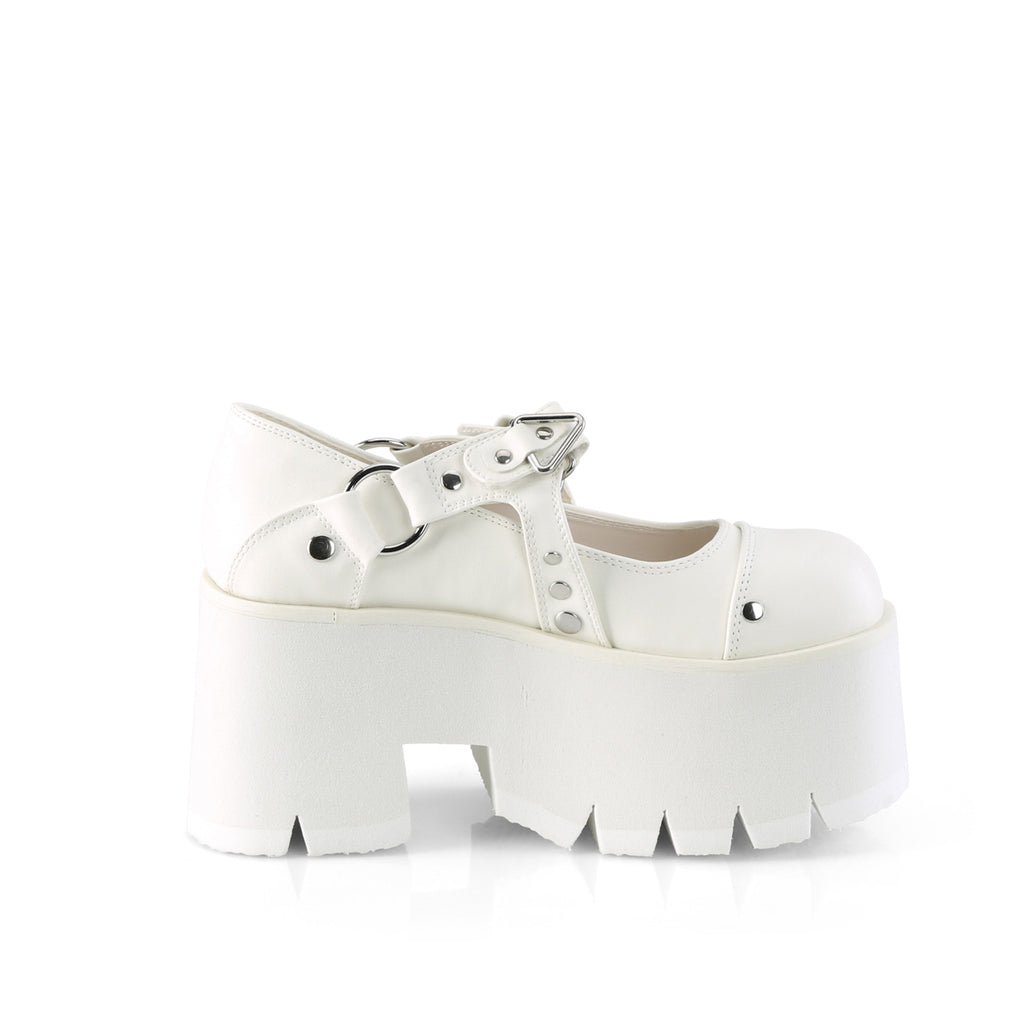 Ashes 33 White Platform Maryjane 3.5" Chunky  Heel Goth punk shoes  - Demonia Direct - Totally Wicked Footwear