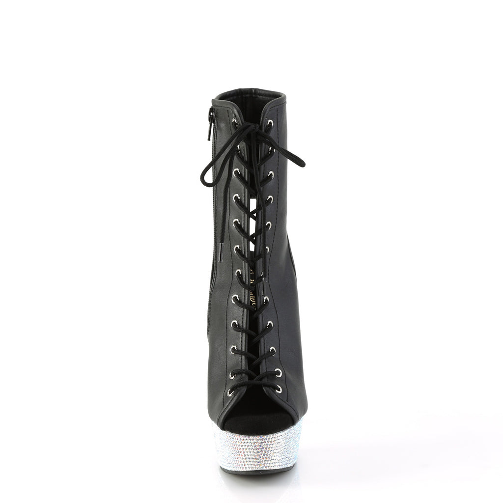 Bejeweled 1016-6 Black Peep Toe Ankle Boots Rhinestone Platform- Direct - Totally Wicked Footwear
