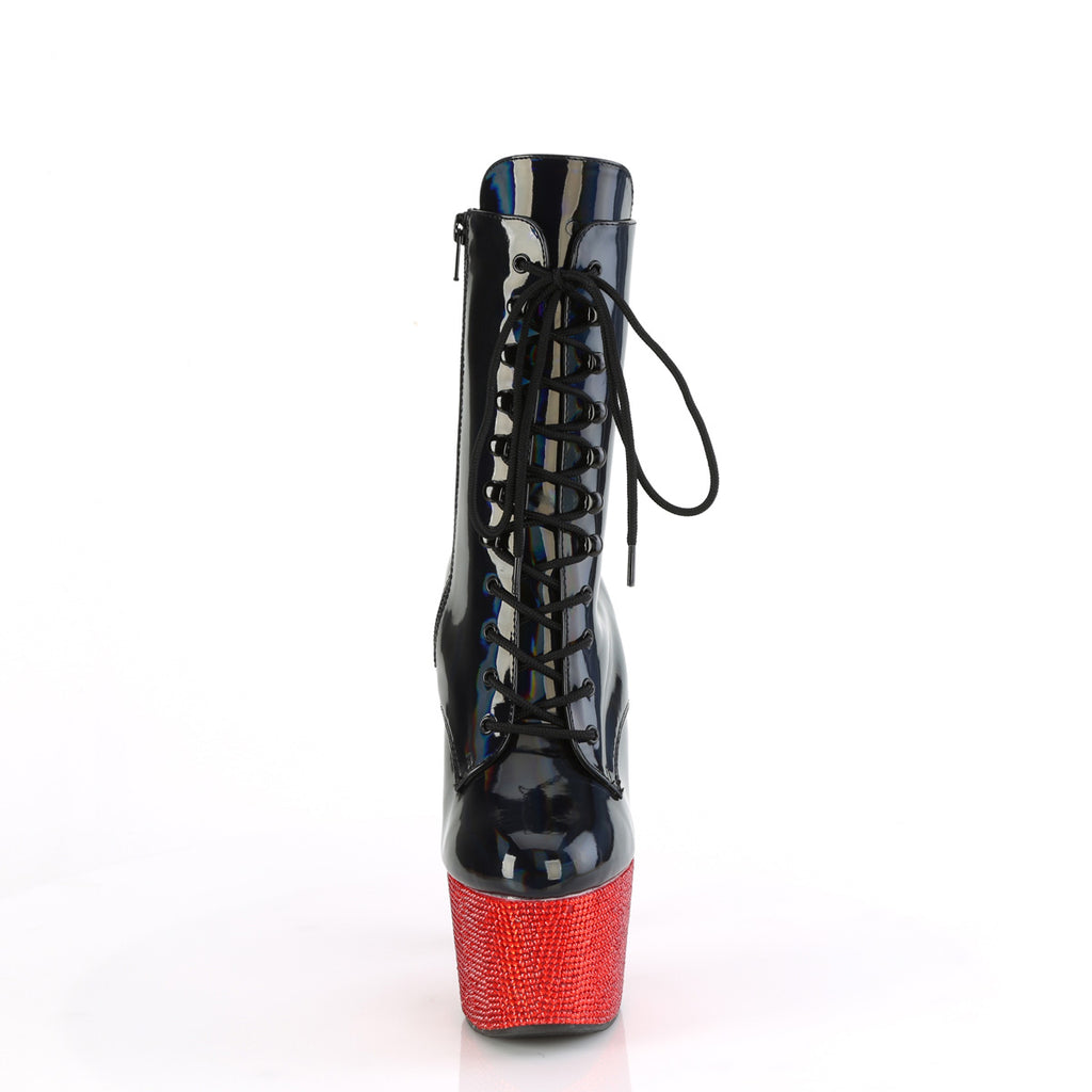 Bejeweled 1020-7 Patent & Rhinestones Heels / Platform Ankle Boots Black/Red -Direct - Totally Wicked Footwear