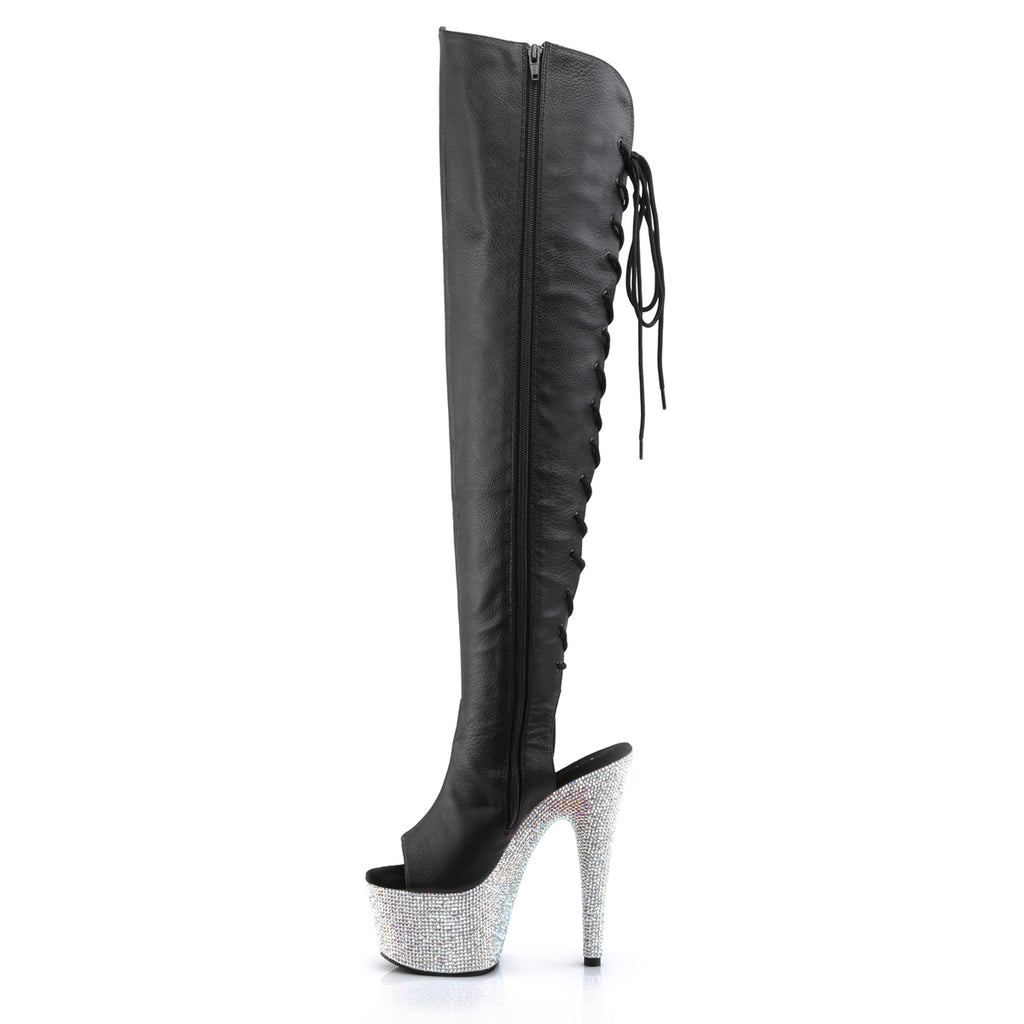 Bejeweled 3019DM-7 Black 7" Rhinestone Heel / Platform Thigh Boots -Direct - Totally Wicked Footwear