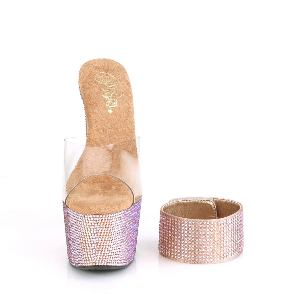 Bejeweled 812 Rose Gold Iridescent Rhinestone Ankle Cuff Platform Shoes - Totally Wicked Footwear