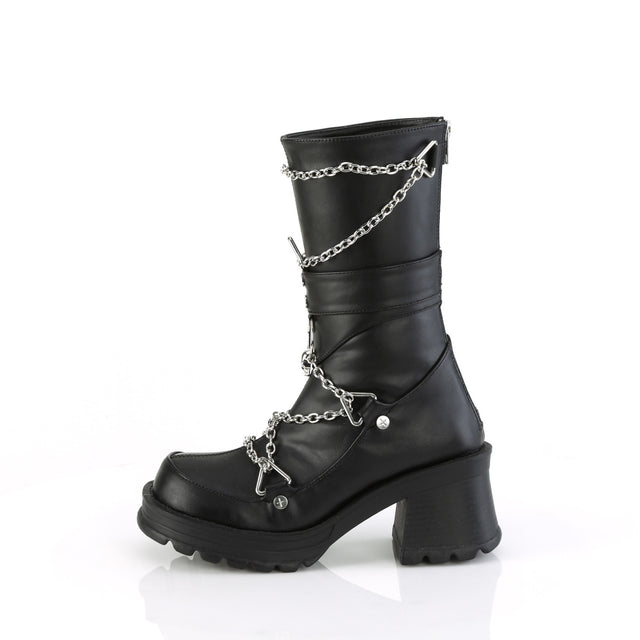 Bratty 120 Black Ankle Boots  Chain Details - Demonia Direct - Totally Wicked Footwear