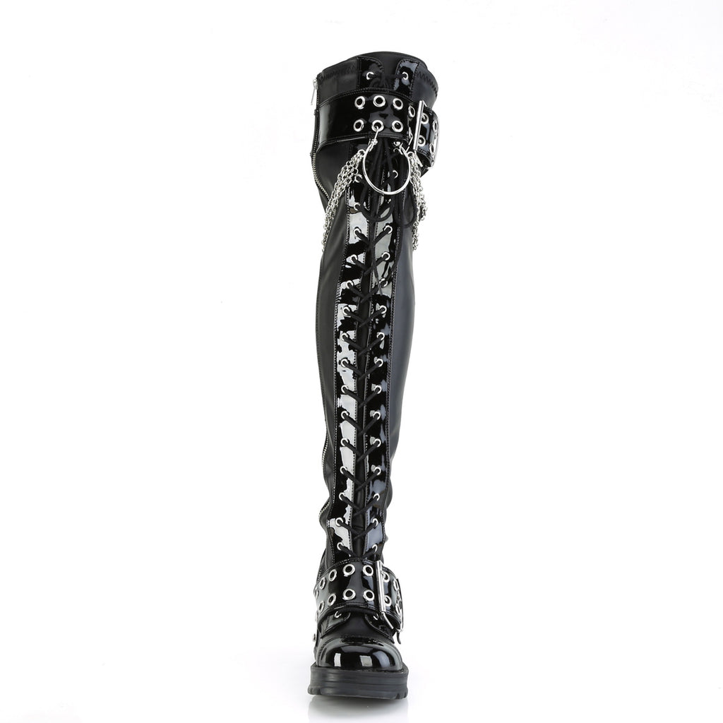 Bratty 304 Moto Thigh High Boots- DEMONIA DIRECT - Totally Wicked Footwear