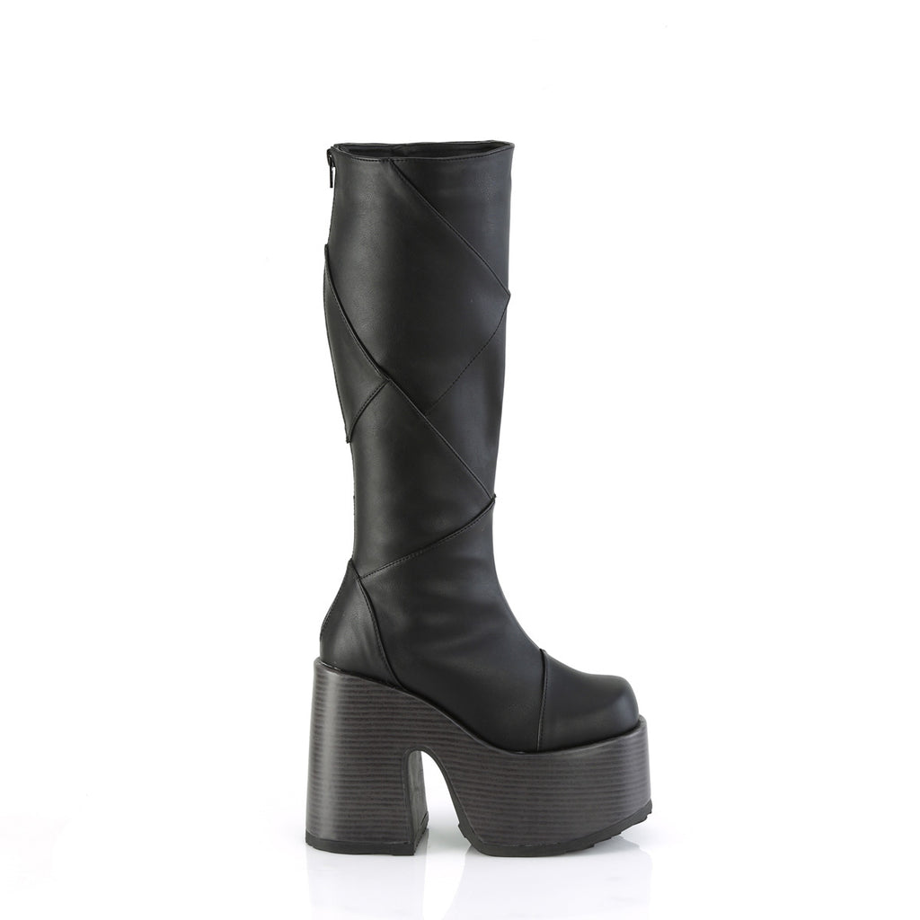 Camel 280 Black Matte Goth Patchwork Platform Boot 6-12  - Demonia Direct - Totally Wicked Footwear