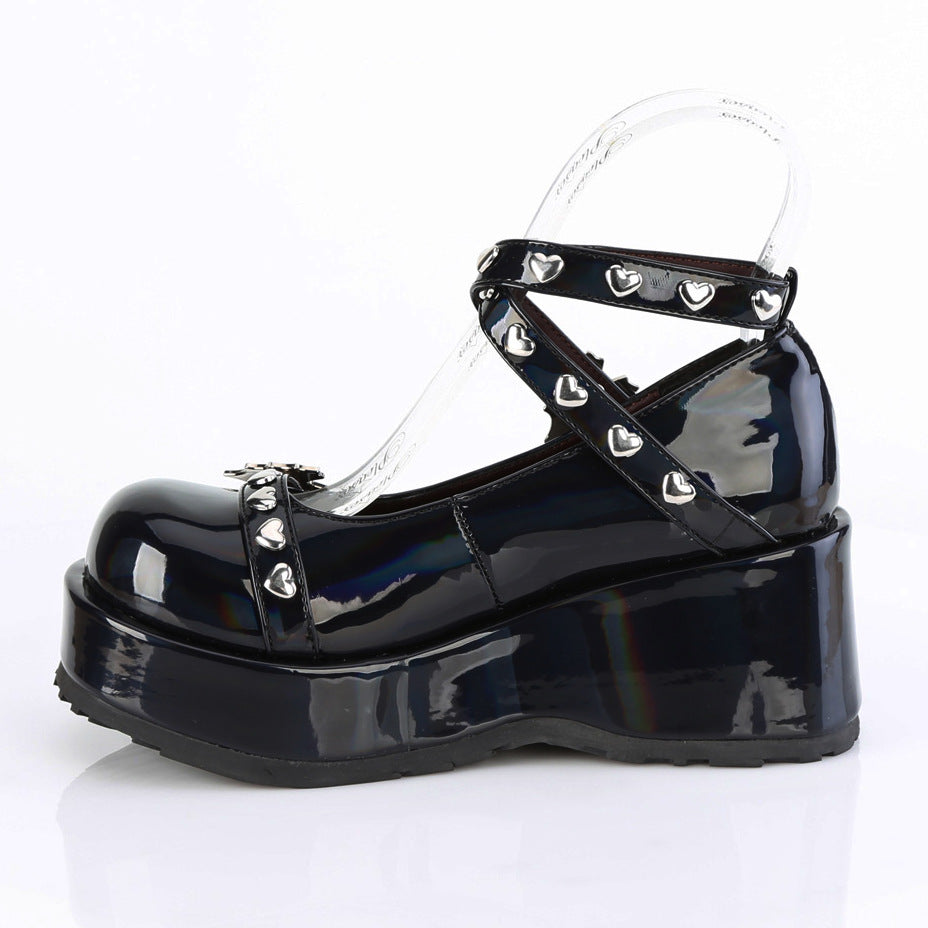 Cubby 25 Black Hologram Patent Platform Chunky Goth Punk Shoes  - Demonia Direct - Totally Wicked Footwear