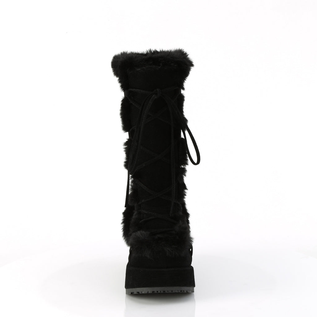Cubby 311 Black  Furry Stomper Mid Calf Boots -DEMONA DIRECT - Totally Wicked Footwear