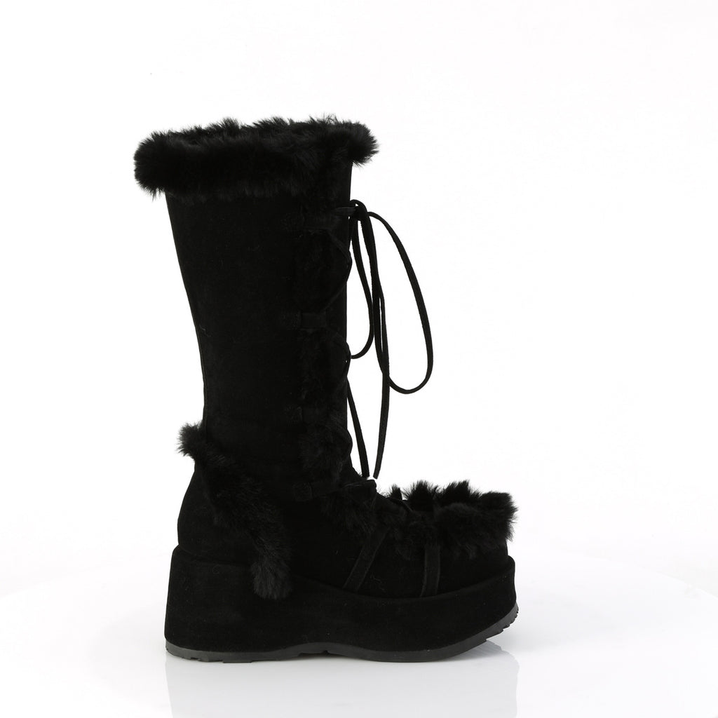 Cubby 311 Black  Furry Stomper Mid Calf Boots -DEMONA DIRECT - Totally Wicked Footwear