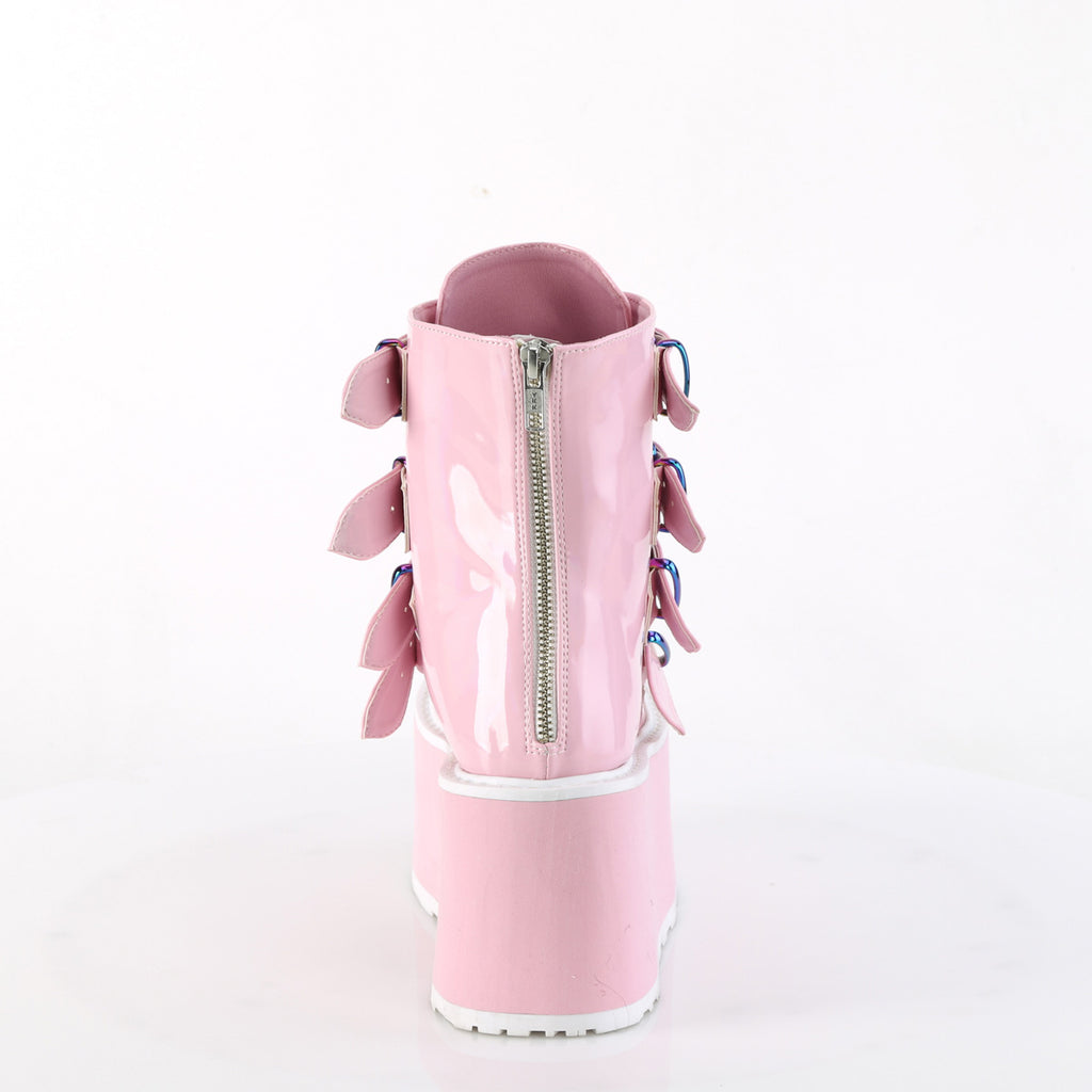 Damned 105 Multi Strap Goth Punk Rock 3.5" Flat Platform Boot Pink Hologram - Demonia Direct - Totally Wicked Footwear