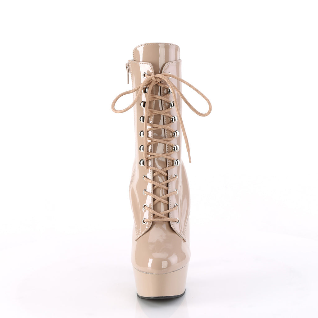 Delight 1020 Nude Patent Lace Up 6" High Heels Platform Ankle Boots - Totally Wicked Footwear