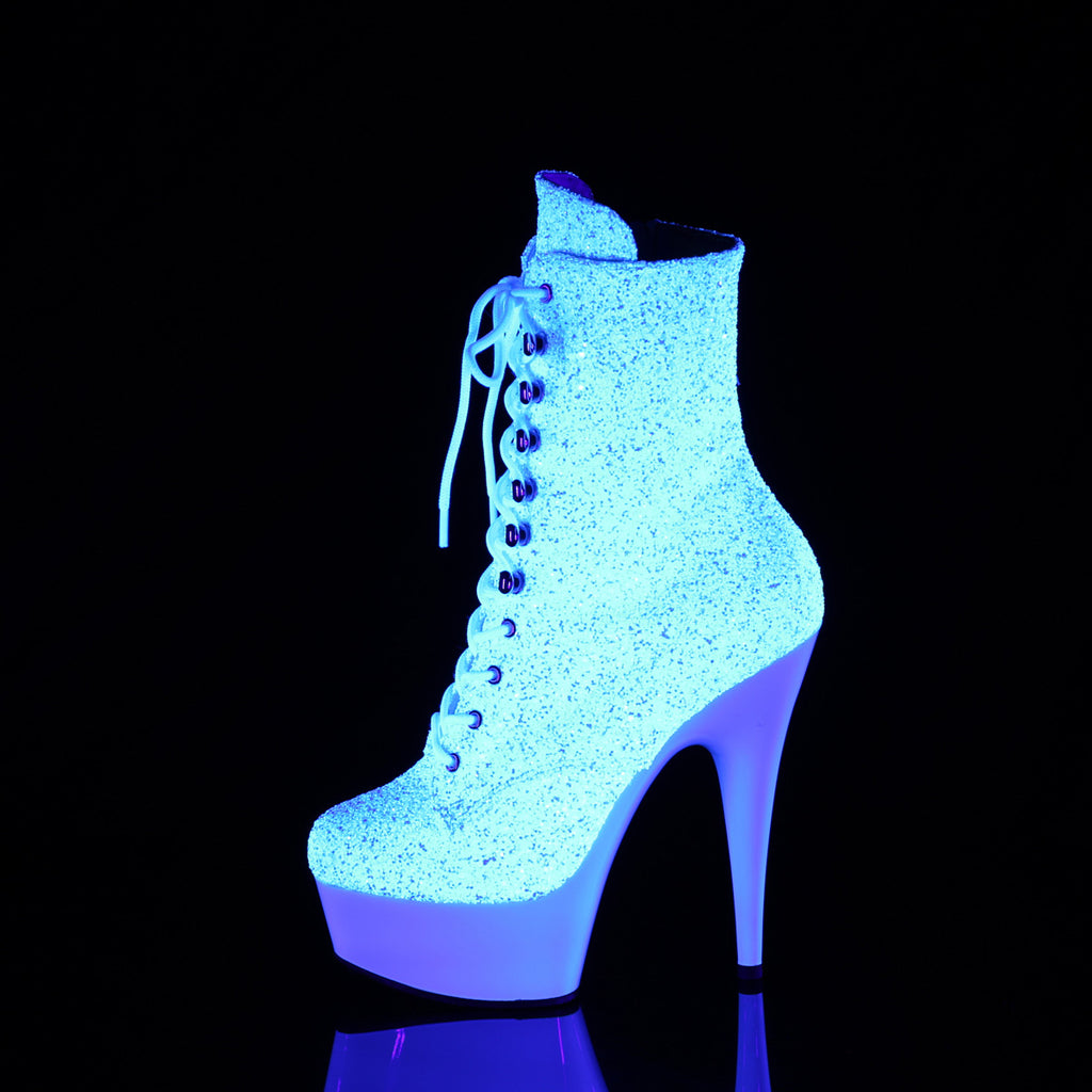 Delight 1020LG White UV Glitter Lace Up 6" High Heels Platform Ankle Boots - Totally Wicked Footwear