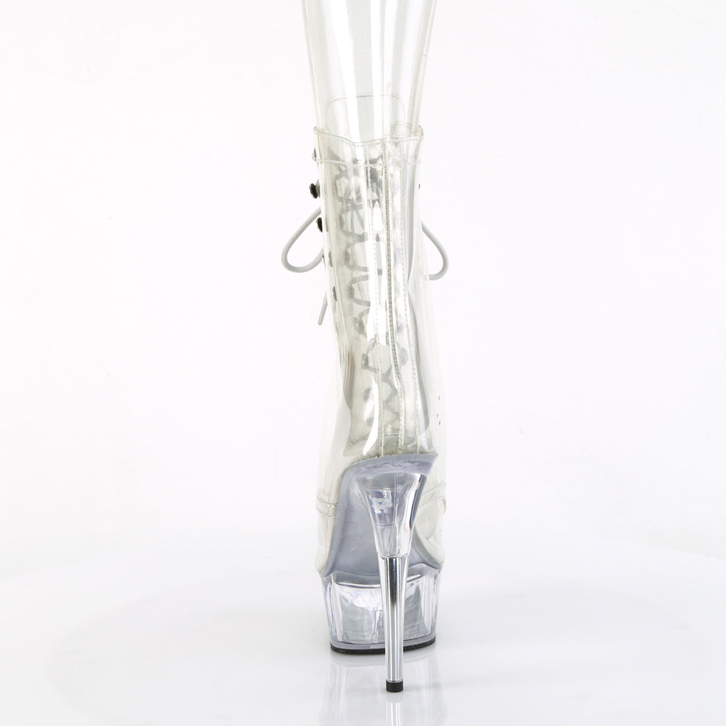 Delight 1021C Clear Lace Up 6" High Heels Open Toe Platform Ankle Boots - Totally Wicked Footwear