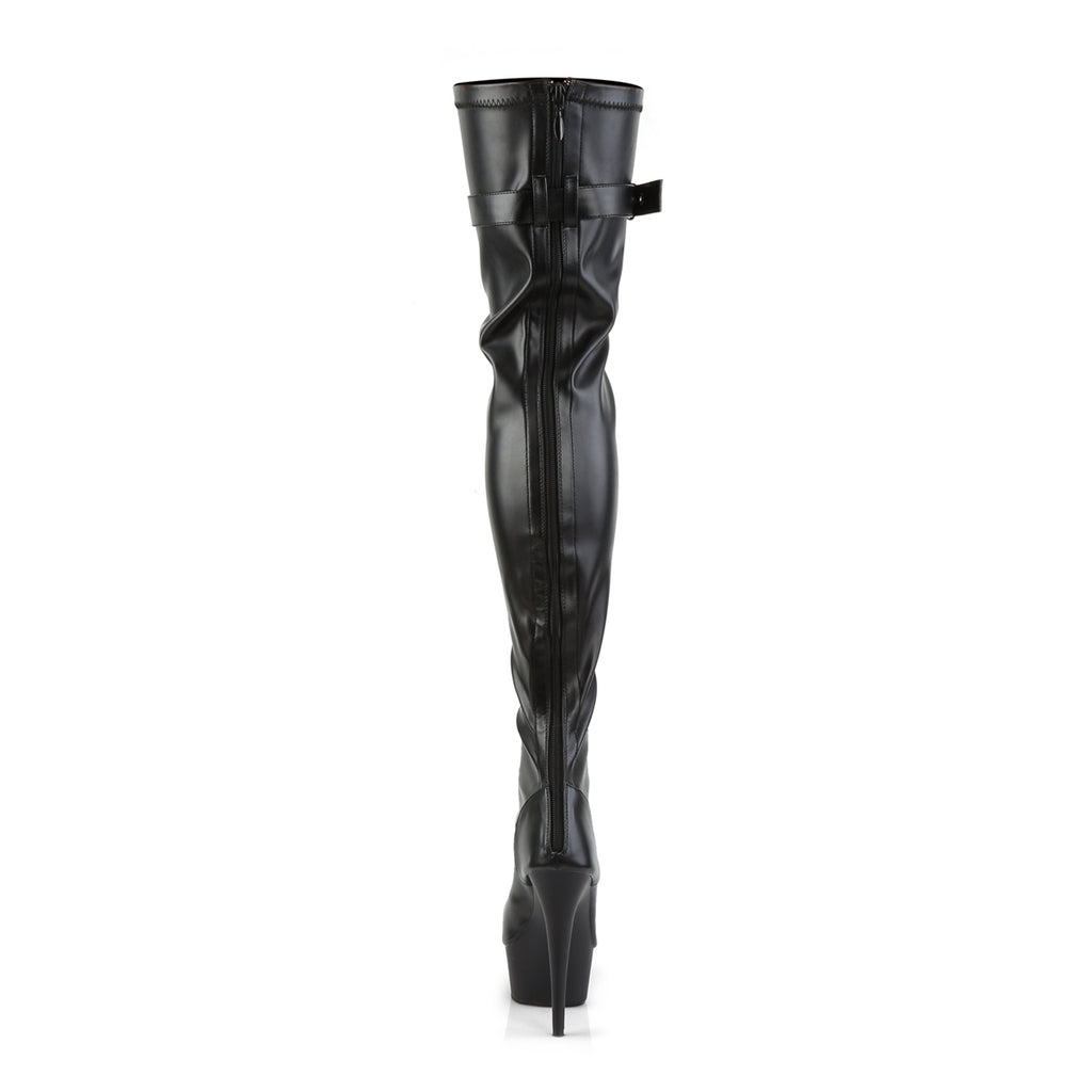 Delight 3025 Stretch Black Matte Platform Thigh Boots - 6" High Heels -Direct - Totally Wicked Footwear