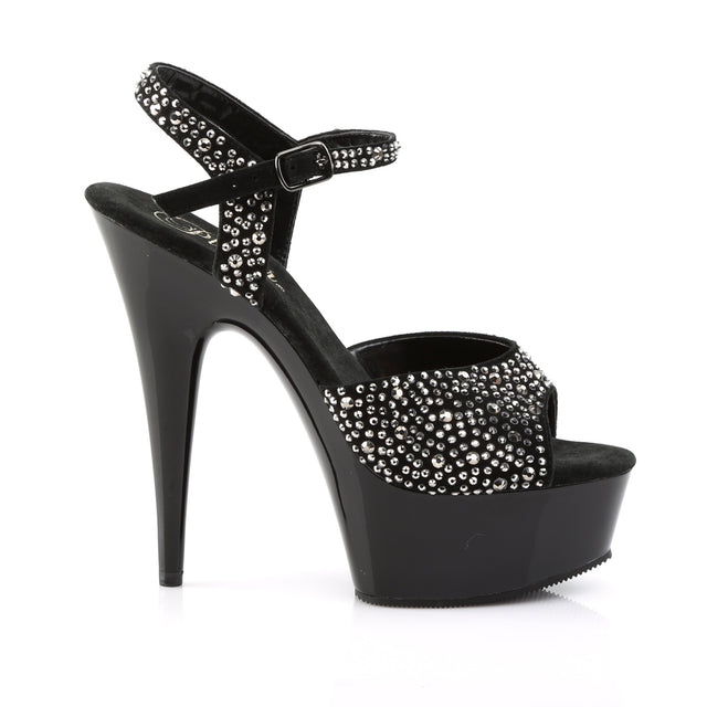 Delight 609RS Black Suede / Pewter Rhinestone 6" High Heel Ankle Strap Sandals - Direct - Totally Wicked Footwear