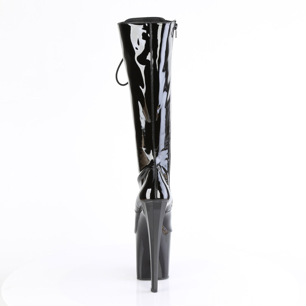 Enchant 2023 Black Patent Prism Cut Platform Knee Boots 8" Heels - Direct - Totally Wicked Footwear