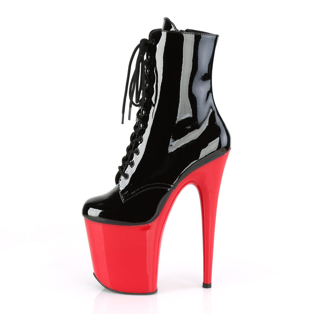 Flamingo 1020 Black Patent Red Platform 8" High Heel Ankle Boot - Totally Wicked Footwear