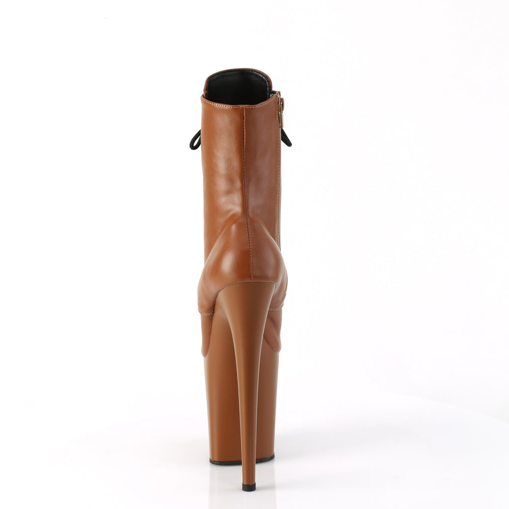 Flamingo 1020 Caramel Brown Faux Leather Platform 8" High Heel Ankle Boot - Totally Wicked Footwear