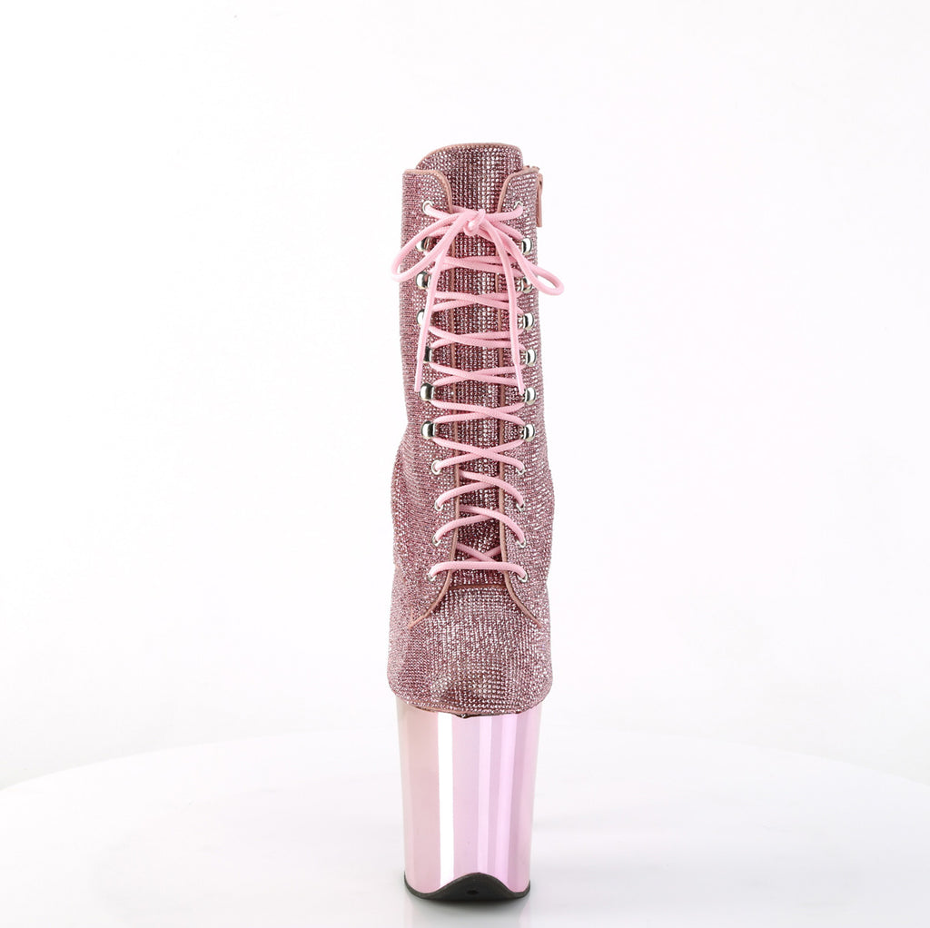 Flamingo 1020CHRS Baby Pink Rhinestone 8" Heel Platform Ankle Boots - Totally Wicked Footwear