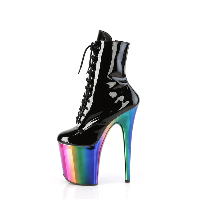 Flamingo 1020RC 8" Heel Platform Ankle Boots Black Patent Rainbow - Direct - Totally Wicked Footwear