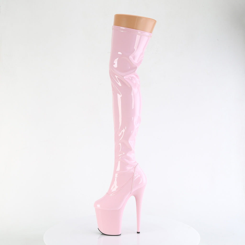 Flamingo 3000 Stretch Baby Pink Patent - 8" High Heel Thigh High Boots - Direct - Totally Wicked Footwear