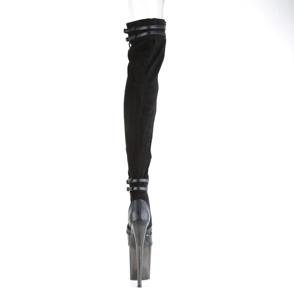Flamingo 3027 Black Lace Up 8" Heel Open Vamp OTK Thigh Boot - Totally Wicked Footwear