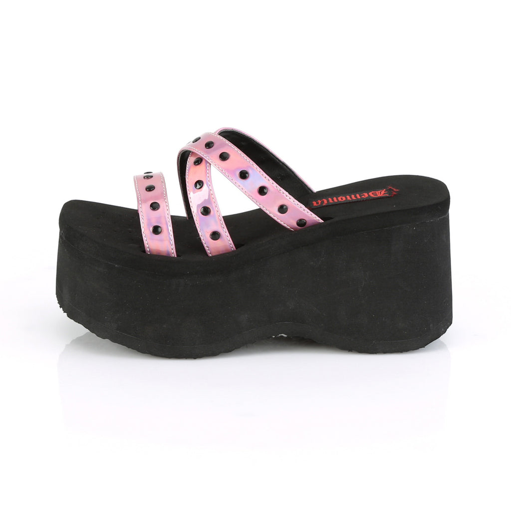 Funn 19 Pink Hologram Platform Sandals  - Demonia Direct - Totally Wicked Footwear