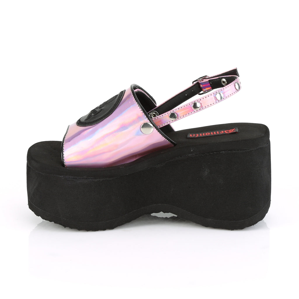 Funn 32 Pink Hologram Platform Sandals  - Demonia Direct - Totally Wicked Footwear