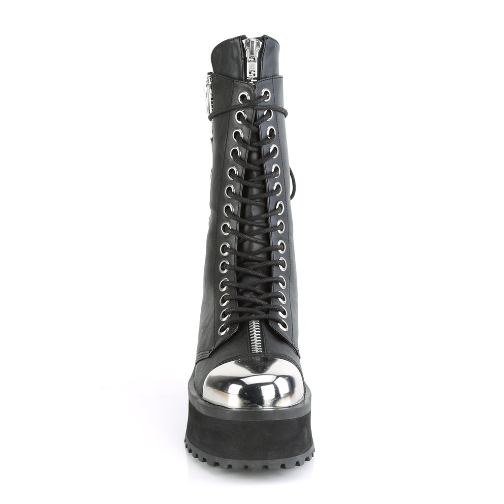 Grave Digger 14 Black Chrome Toe Men's Goth Platform Boot  - Demonia Direct - Totally Wicked Footwear