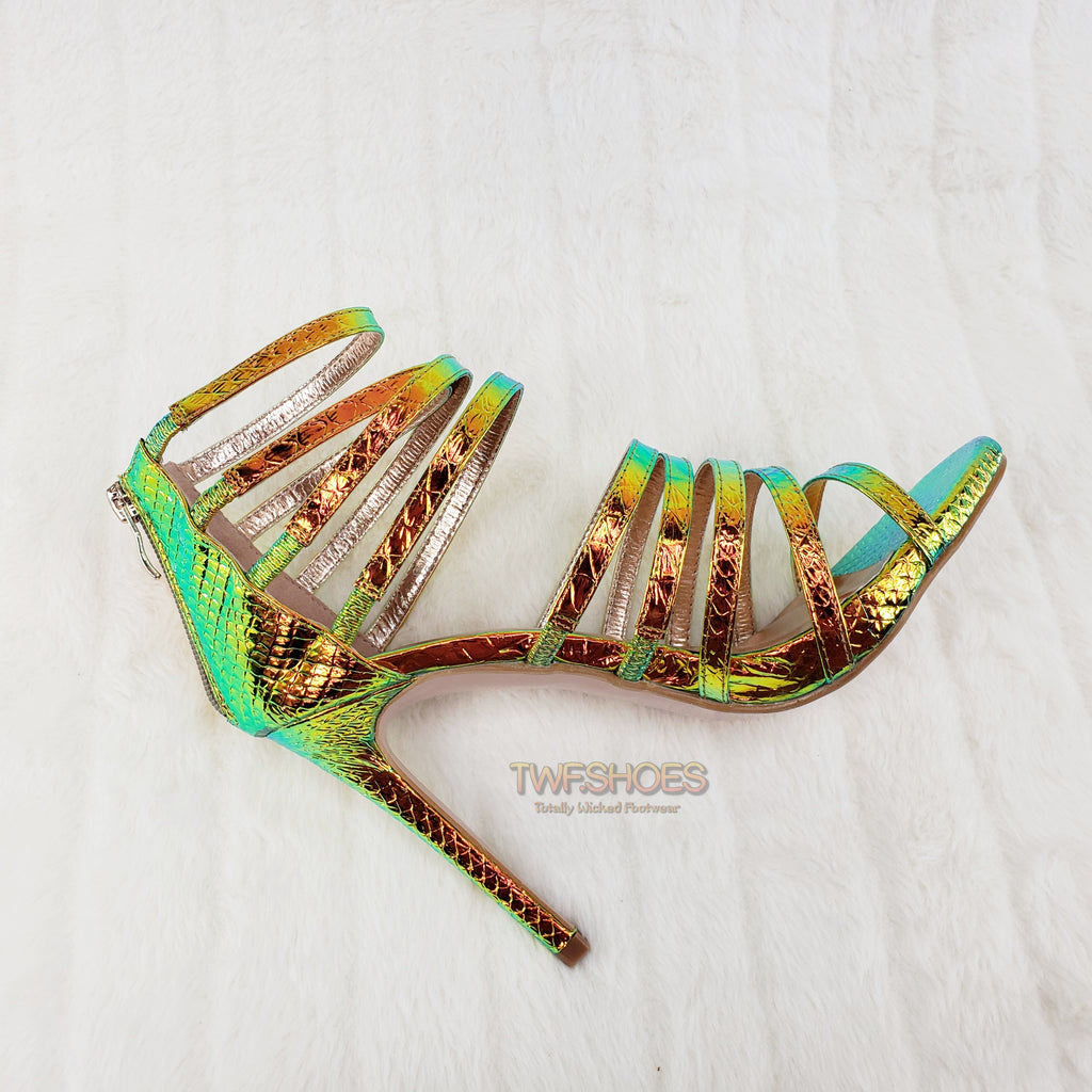 Bella Luna Jane 3 Green Hologram Multi Strap 4.5" High Heel Shoe 5-10 - Totally Wicked Footwear