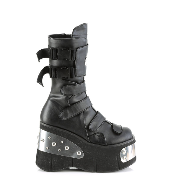 Kera 108 Black Goth Platform Mid Calf Boots  - Demonia Direct - Totally Wicked Footwear