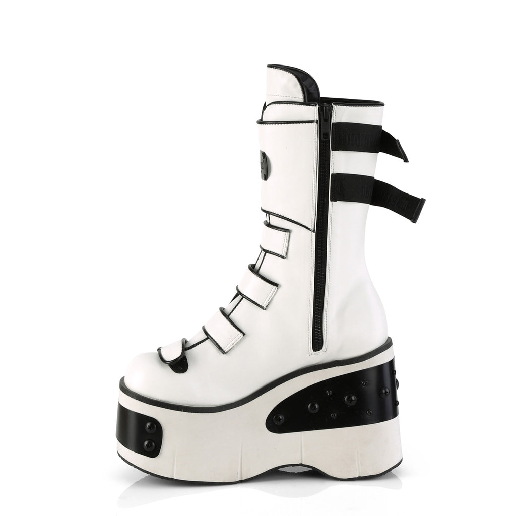 Kera 108 White Goth Platform Mid Calf Boots  - Demonia Direct - Totally Wicked Footwear