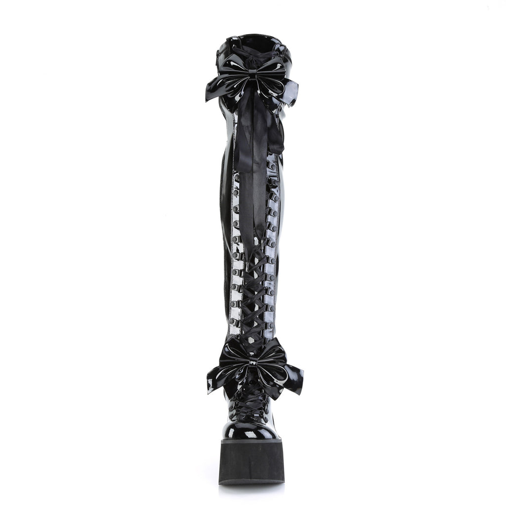 Kera 303 Black Patent Lace Up Goth Platform Thigh High Boots  - Demonia Direct - Totally Wicked Footwear