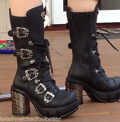 Sinister 203 Multi Buckle Chrome Chunk Heel Boot - Totally Wicked Footwear