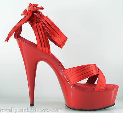 Delight 668 Red Satin Cross Strap Sexy Back Bow 6" Heel - Totally Wicked Footwear