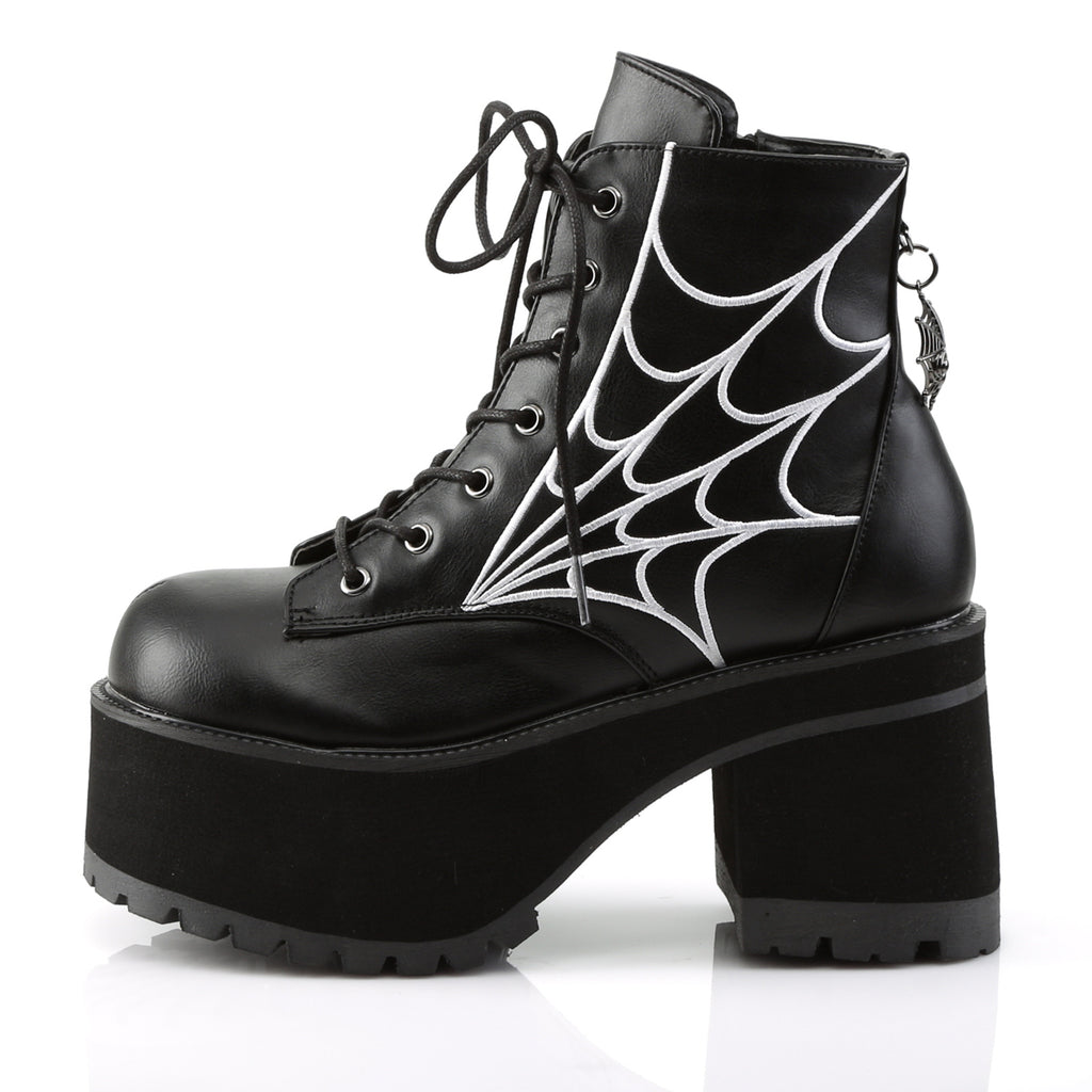 Ranger 105 Black Vegan Leather Web Ankle Boots 6-12  - Demonia Direct - Totally Wicked Footwear