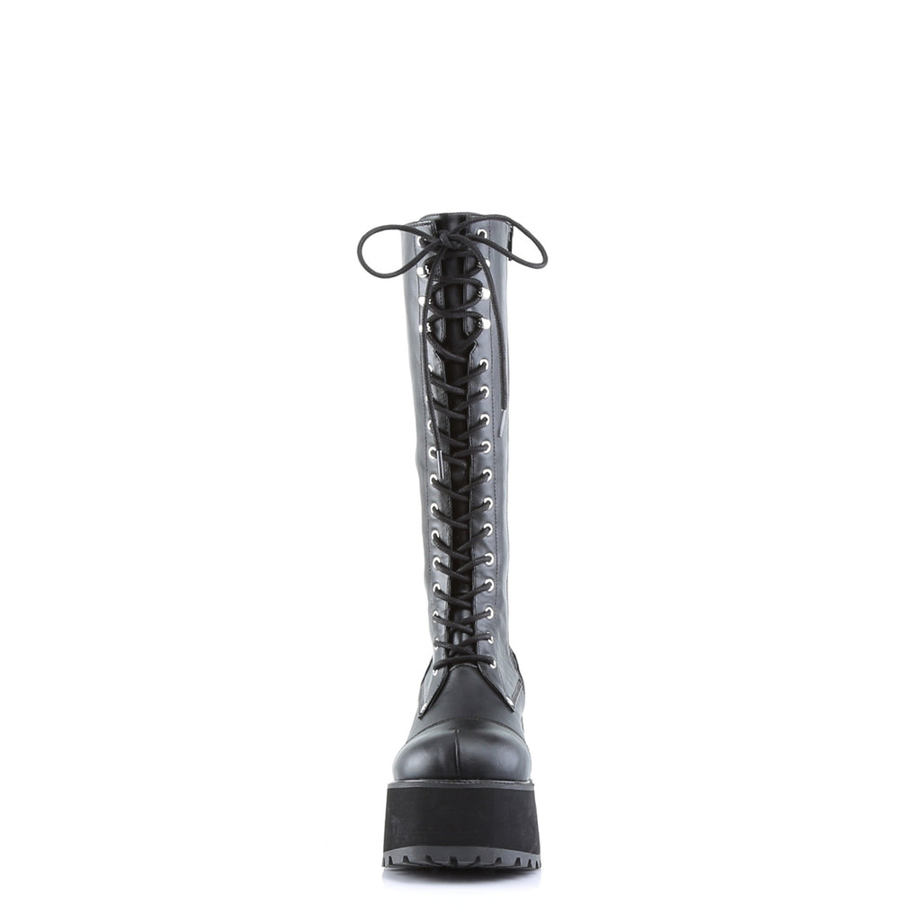 Ranger 302 Black Vegan Leather Knee Boots  - Demonia Direct - Totally Wicked Footwear