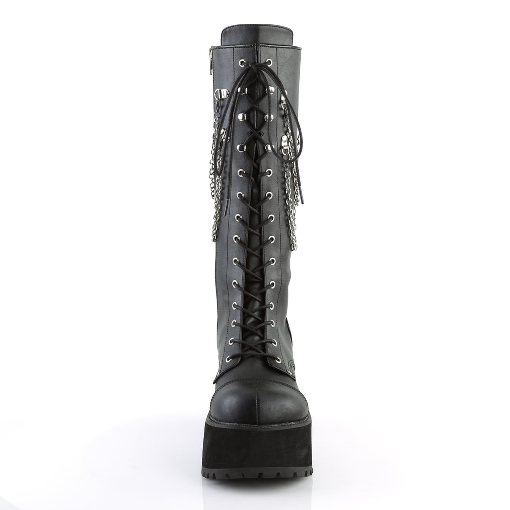 Ranger 303 Black Vegan Leather Knee Boots  - Demonia Direct - Totally Wicked Footwear