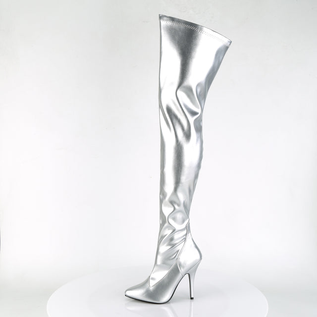 Seduce 3000 Silver Matte  5" Stiletto Heel Stretch OTK Thigh Boot 5-16 - Totally Wicked Footwear