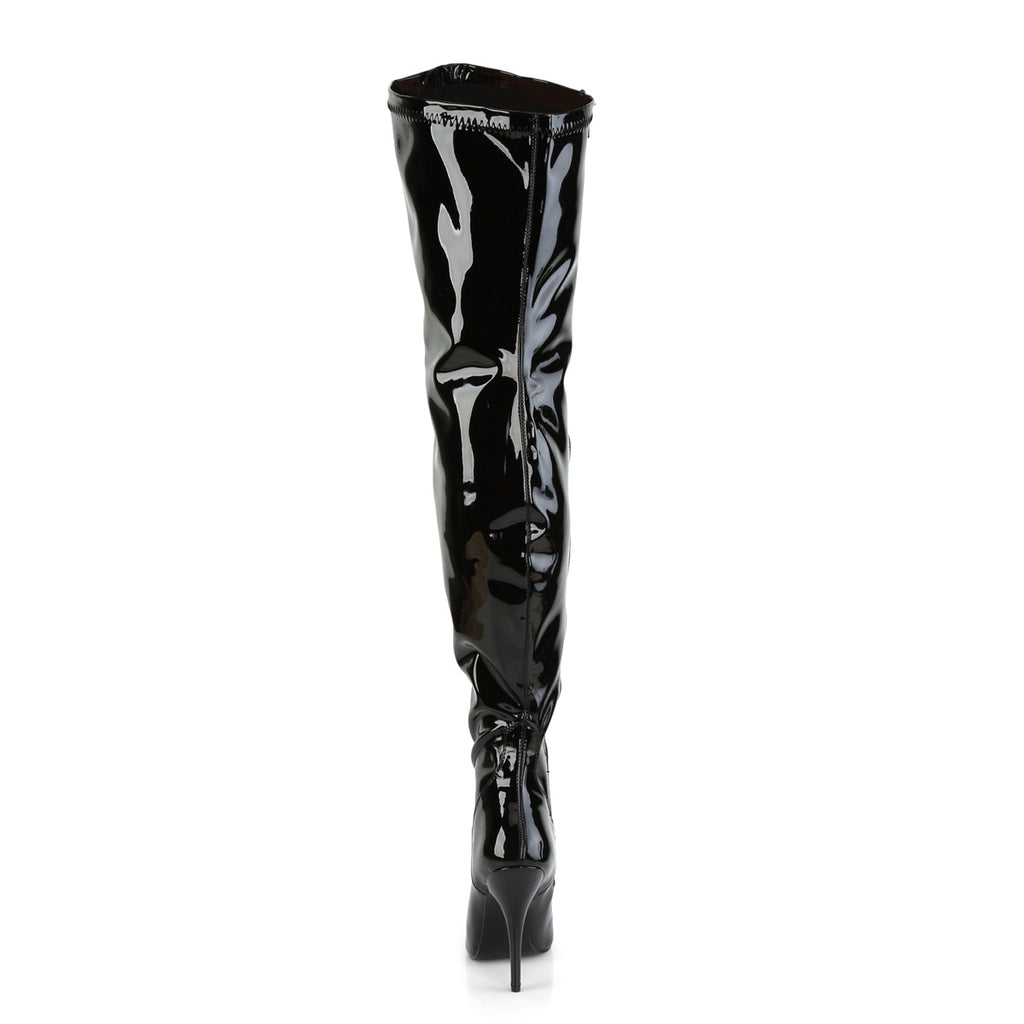 Seduce 3000WC Black Patent Stretch Wide Calf Thigh Boot - 5" High Heel - Pleaser Direct - Totally Wicked Footwear