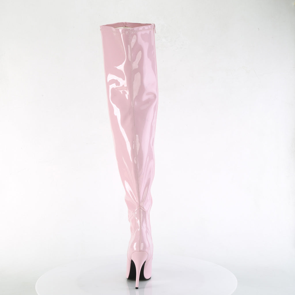 Seduce 3000WC Baby Pink Patent Stretch Wide Calf Thigh Boot - 5" High Heel - Pleaser Direct - Totally Wicked Footwear