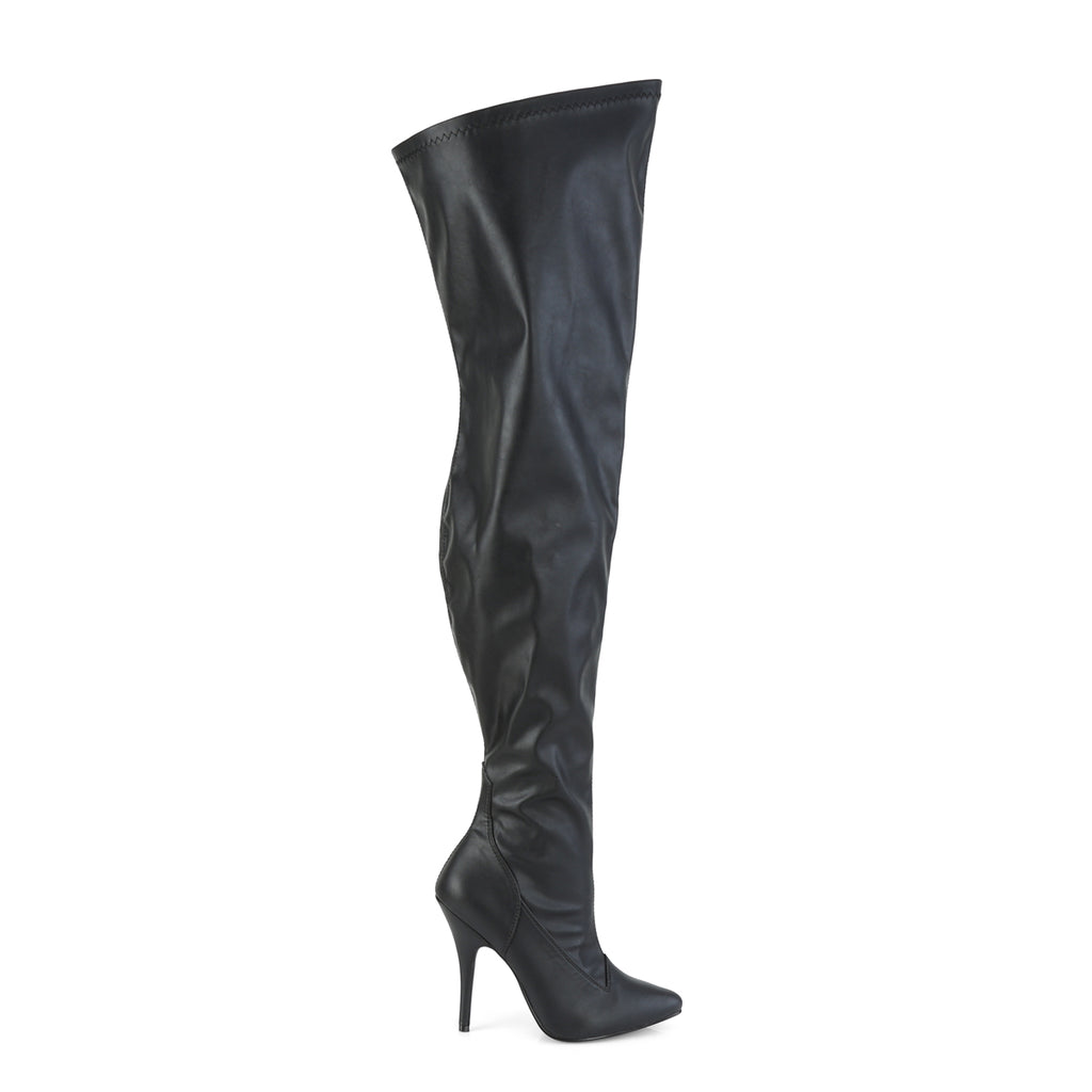Seduce 3000WC Black Matte Stretch Wide Calf Thigh Boot - 5" High Heel - Pleaser Direct - Totally Wicked Footwear