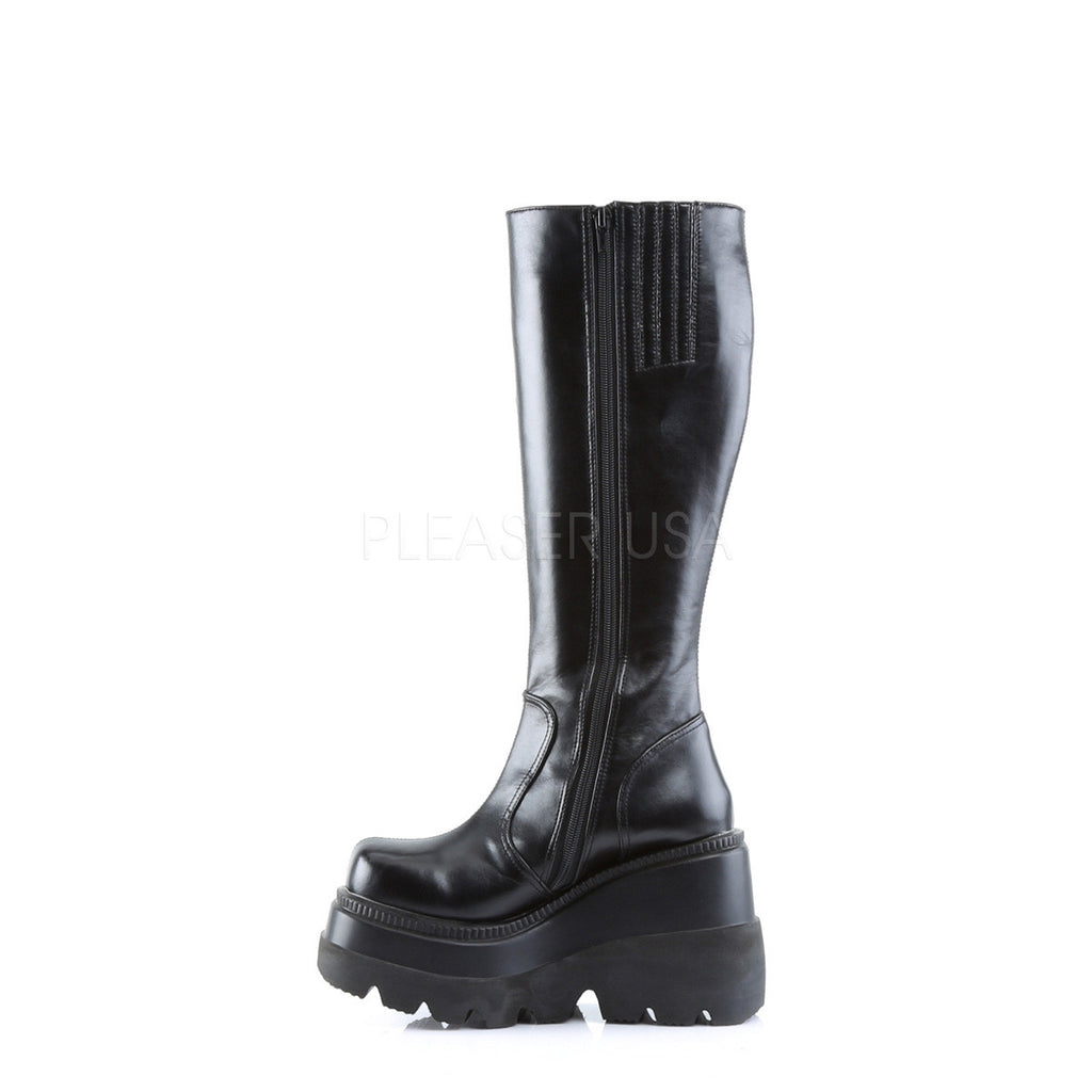Shaker 100 Black Smooth Mid Calf Platform Gothic Boot - Totally Wicked Footwear