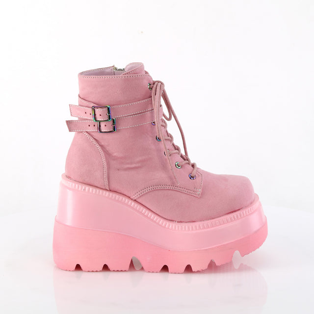Shaker 52 Baby Pink V- Suede 4.5 Platform Gothic Ankle Boots  - Demonia Direct - Totally Wicked Footwear