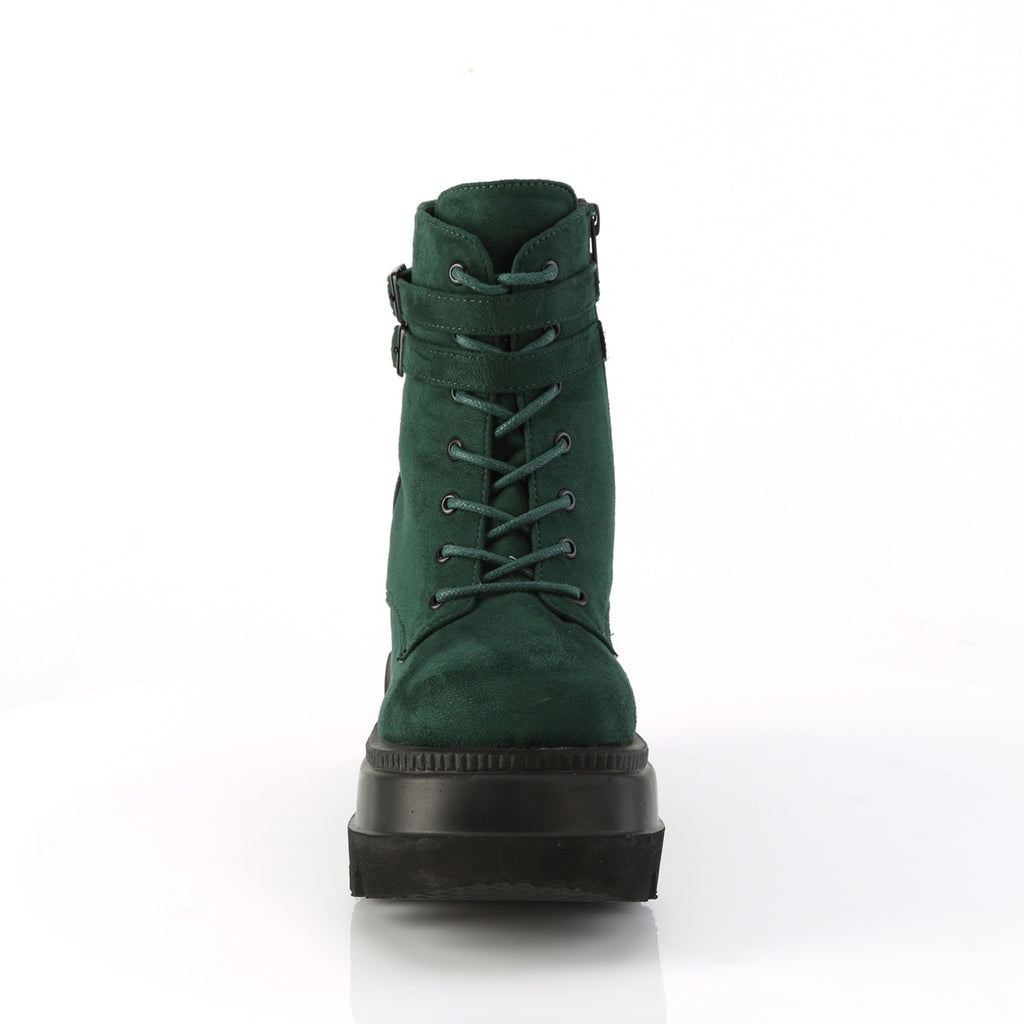 Shaker 52 Green V- Suede 4.5 Platform Gothic Ankle Boots  - Demonia Direct - Totally Wicked Footwear