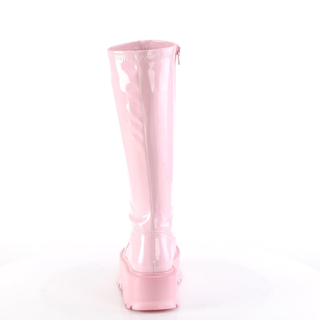 Slacker 200 Pink Hologram Patent Platform Combat Gothic Punk Boots  - Demonia Direct - Totally Wicked Footwear